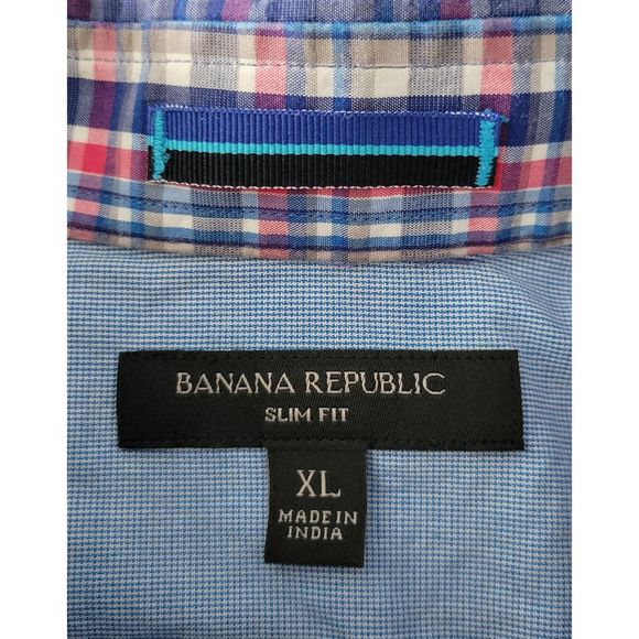 Banana Republic Men's XL Slim Fit Button Up‎ Blue Plaid Shirt Pre-Owned - Picture 4 of 10